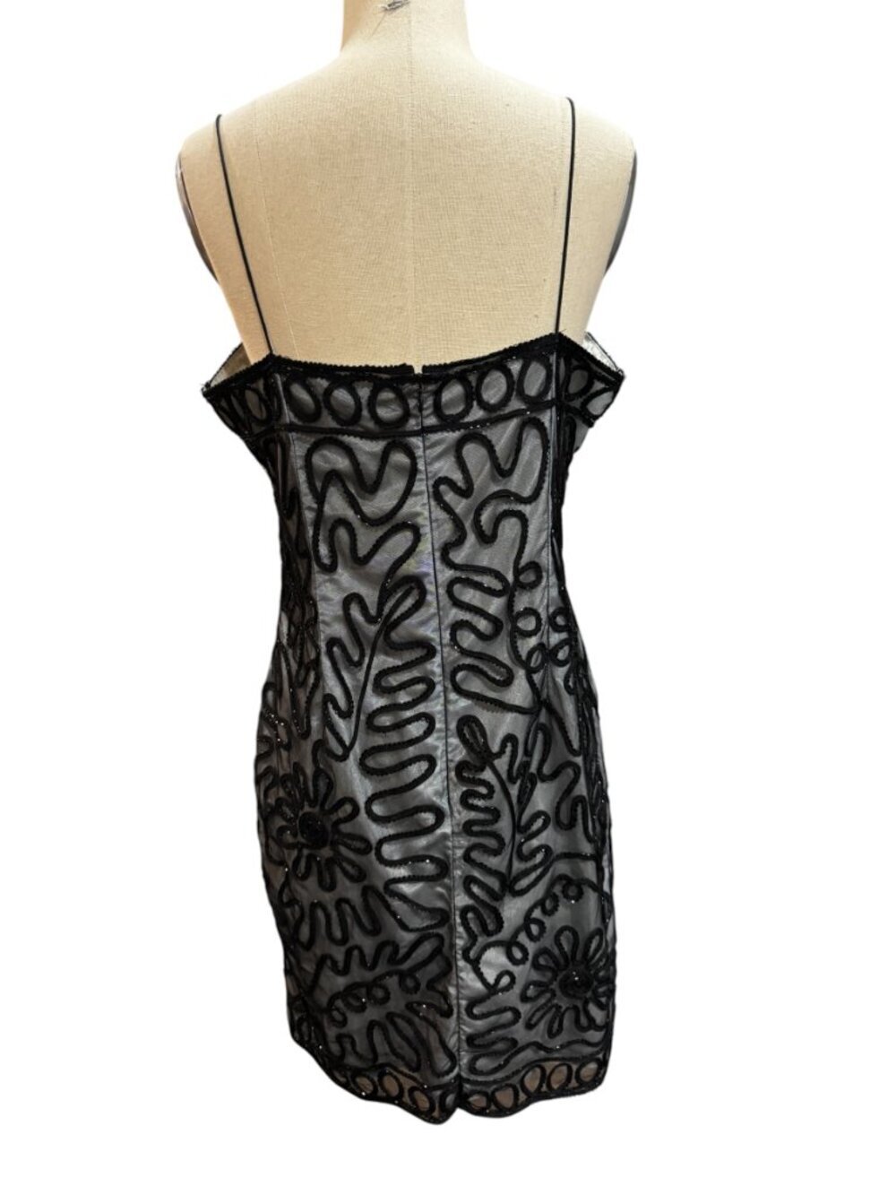Adrianna Papell Black Beaded Mesh Cocktail Dress Petite 12 Vintage Glam - Picture 6 of 6
